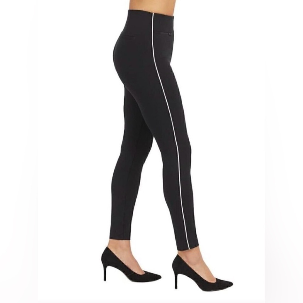 SPANX Piped Perfect Skinny Ankle Pants, Classic Black White Strip Sz L
